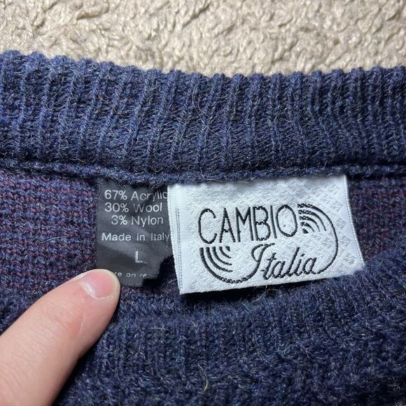Vintage 90s Cambio Italia Sweater Men’s L Abstract Knit Wool Blend Made in Italy - Picture 4 of 6